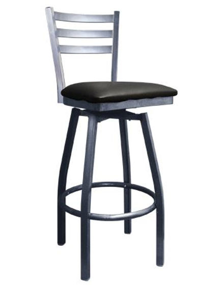 Picture of ERP-137-BSS Grey Finish 3 Slat Ladder Back Swivel Metal Barstool