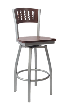 Picture of ERP-190-BSS Grey Finish Wavy Slot Back Swivel Metal Barstool