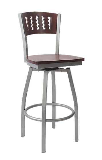 Picture of ERP-190-BSS Grey Finish Wavy Slot Back Swivel Metal Barstool