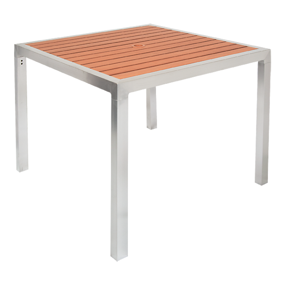 Picture of ALP36 Aluminum Patio Table with 2" Umbrella Hole, Imitation Teak Slats