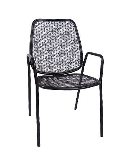 Picture of ERP-OF-02 Metal Patio Stack Chair w/ Armrest, Black-2