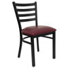 HERCULES Series Black Ladder Back Metal Restaurant Chair - Burgundy Vinyl Seat XU-DG694BLAD-BURV-GG