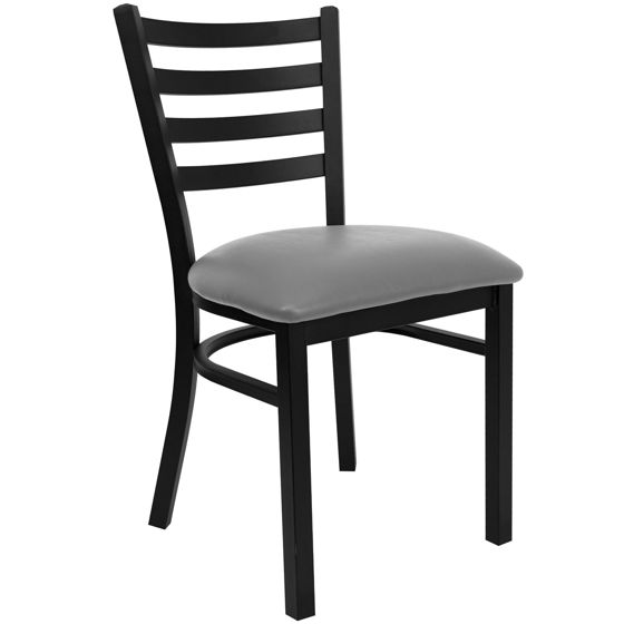 HERCULES Series Black Ladder Back Metal Restaurant Chair - Custom Upholstered Seat XU-DG694BLAD-UNP-GG