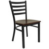 HERCULES Series Black Ladder Back Metal Restaurant Chair - Mahogany Wood Seat XU-DG694BLAD-MAHW-GG