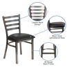 HERCULES Series Clear Coated Ladder Back Metal Restaurant Chair - Black Vinyl Seat XU-DG694BLAD-CLR-BLKV-GG