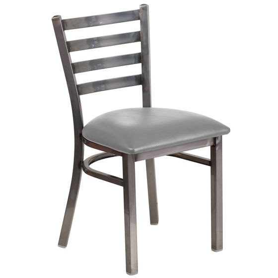 HERCULES Series Clear Coated Ladder Back Metal Restaurant Chair - Custom Upholstered Seat XU-DG694BLAD-CLR-UNP-GG