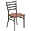 HERCULES Series Clear Coated Ladder Back Metal Restaurant Chair - Cherry Wood Seat XU-DG694BLAD-CLR-CHYW-GG