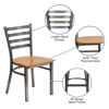 HERCULES Series Clear Coated Ladder Back Metal Restaurant Chair - Natural Wood Seat XU-DG694BLAD-CLR-NATW-GG