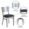 HERCULES Series Silver Slat Back Metal Restaurant Chair - Black Vinyl Seat XU-DG-60401-BLKV-GG