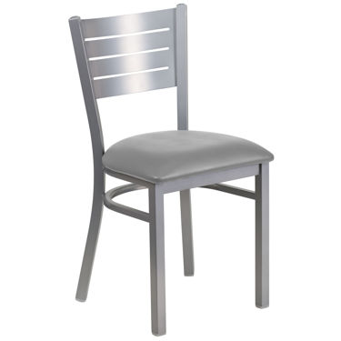 HERCULES Series Silver Slat Back Metal Restaurant Chair - Custom Upholstered Seat XU-DG-60401-UNP-GG