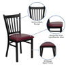 HERCULES Series Black Vertical Back Metal Restaurant Chair - Burgundy Vinyl Seat XU-DG-6Q2B-VRT-BURV-GG