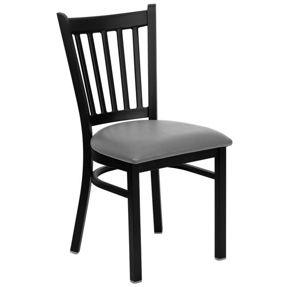 HERCULES Series Black Vertical Back Metal Restaurant Chair - Custom Upholstered Seat XU-DG-6Q2B-VRT-UNP-GG