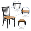 HERCULES Series Black Vertical Back Metal Restaurant Chair - Natural Wood Seat XU-DG-6Q2B-VRT-NATW-GG