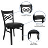 HERCULES Series Black ''X'' Back Metal Restaurant Chair - Black Vinyl Seat  XU-6FOBXBK-BLKV-GG