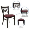 HERCULES Series Black ''X'' Back Metal Restaurant Chair - Burgundy Vinyl Seat XU-6FOBXBK-BURV-GG