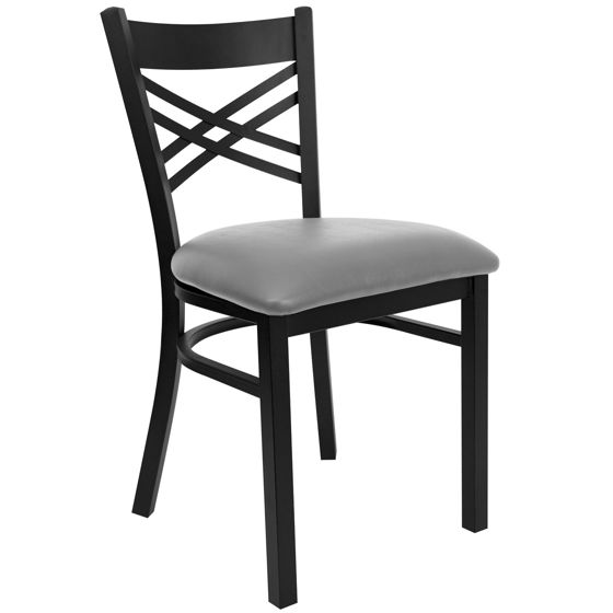 HERCULES Series Black ''X'' Back Metal Restaurant Chair - Custom Upholstered Seat XU-6FOBXBK-UNP-GG