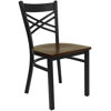 HERCULES Series Black ''X'' Back Metal Restaurant Chair - Mahogany Wood Seat XU-6FOBXBK-MAHW-GG