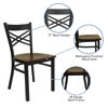 HERCULES Series Black ''X'' Back Metal Restaurant Chair - Mahogany Wood Seat XU-6FOBXBK-MAHW-GG