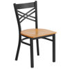 HERCULES Series Black ''X'' Back Metal Restaurant Chair - Natural Wood Seat XU-6FOBXBK-NATW-GG