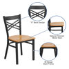 HERCULES Series Black ''X'' Back Metal Restaurant Chair - Natural Wood Seat XU-6FOBXBK-NATW-GG