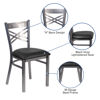 HERCULES Series Clear Coated ''X'' Back Metal Restaurant Chair - Black Vinyl Seat XU-6FOB-CLR-BLKV-GG