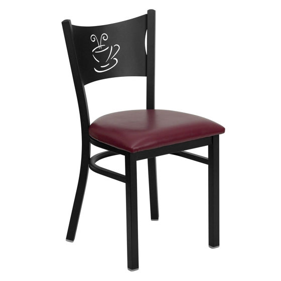 HERCULES Series Black Coffee Back Metal Restaurant Chair - Burgundy Vinyl Seatv XU-DG-60099-COF-BURV-GG