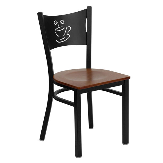 HERCULES Series Black Coffee Back Metal Restaurant Chair - Cherry Wood Seat XU-DG-60099-COF-CHYW-GG
