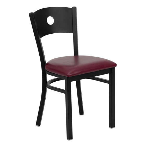 HERCULES Series Black Circle Back Metal Restaurant Chair - Burgundy Vinyl Seat XU-DG-60119-CIR-BURV-GG