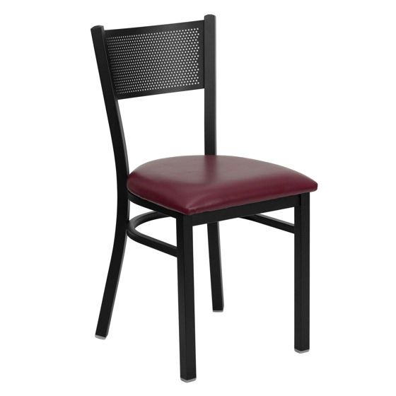 HERCULES Series Black Grid Back Metal Restaurant Chair - Burgundy Vinyl Seat XU-DG-60115-GRD-BURV-GG