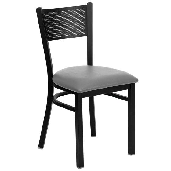 HERCULES Series Black Grid Back Metal Restaurant Chair - Custom Upholstered Seat XU-DG-60115-GRD-UNP-GG