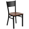HERCULES Series Black Grid Back Metal Restaurant Chair - Cherry Wood Seat XU-DG-60115-GRD-CHYW-GG