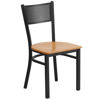 HERCULES Series Black Grid Back Metal Restaurant Chair - Natural Wood Seat XU-DG-60115-GRD-NATW-GG