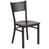 HERCULES Series Black Grid Back Metal Restaurant Chair - Walnut Wood Seat XU-DG-60115-GRD-WALW-GG