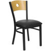 HERCULES Series Black Circle Back Metal Restaurant Chair - Natural Wood Back, Black Vinyl Seat XU-DG-6F2B-CIR-BLKV-GG