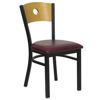 HERCULES Series Black Circle Back Metal Restaurant Chair - Natural Wood Back, Burgundy Vinyl Seat XU-DG-6F2B-CIR-BURV-GG