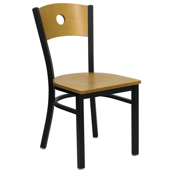 HERCULES Series Black Circle Back Metal Restaurant Chair - Natural Wood Back & Seat XU-DG-6F2B-CIR-NATW-GG