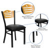 HERCULES Series Black Slat Back Metal Restaurant Chair - Natural Wood Back, Black Vinyl Seat XU-DG-6G7B-SLAT-BLKV-GG
