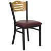 HERCULES Series Black Slat Back Metal Restaurant Chair - Natural Wood Back, Burgundy Vinyl Seat XU-DG-6G7B-SLAT-BURV-GG