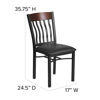 Eclipse Series Vertical Back Black Metal and Walnut Wood Restaurant Chair with Black Vinyl Seat XU-DG-60618-WAL-BLKV-GG