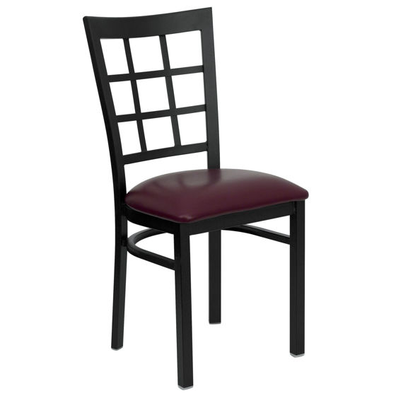 HERCULES Series Black Window Back Metal Restaurant Chair - Burgundy Vinyl Seat XU-DG6Q3BWIN-BURV-GG