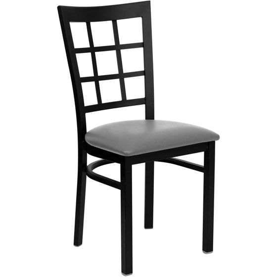 HERCULES Series Black Window Back Metal Restaurant Chair - Custom Upholstered Seat XU-DG6Q3BWIN-UNP-GG