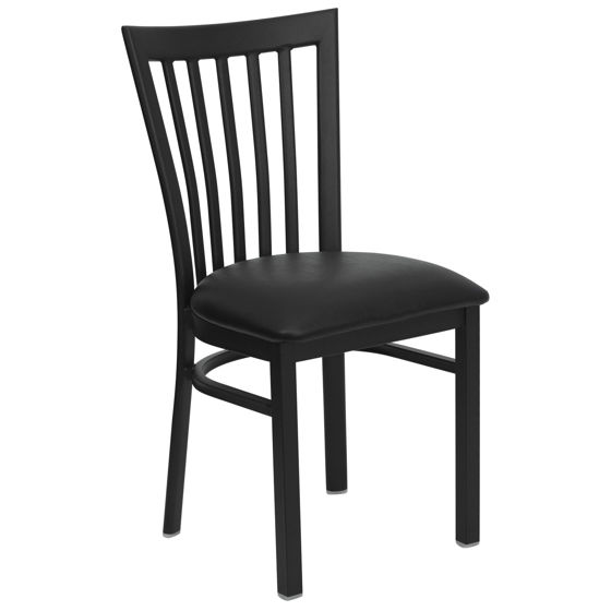 HERCULES Series Black School House Back Metal Restaurant Chair - Black Vinyl Seat XU-DG6Q4BSCH-BLKV-GG