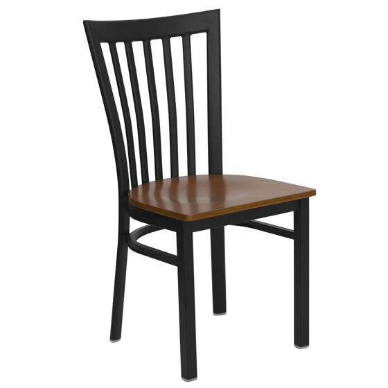 HERCULES Series Black School House Back Metal Restaurant Chair - Cherry Wood Seat XU-DG6Q4BSCH-CHYW-GG