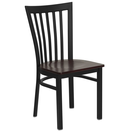 HERCULES Series Black School House Back Metal Restaurant Chair - Mahogany Wood Seat XU-DG6Q4BSCH-MAHW-GG