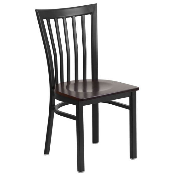 HERCULES Series Black School House Back Metal Restaurant Chair - Walnut Wood Seat XU-DG6Q4BSCH-WALW-GG