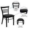 HERCULES Series Black Three-Slat Ladder Back Metal Restaurant Chair - Black Vinyl Seat XU-DG6Q6B1LAD-BLKV-GG