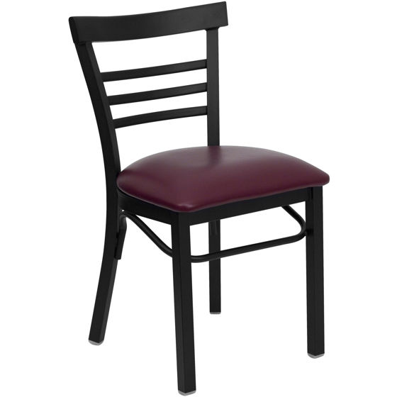 HERCULES Series Black Three-Slat Ladder Back Metal Restaurant Chair - Burgundy Vinyl Seat XU-DG6Q6B1LAD-BURV-GG