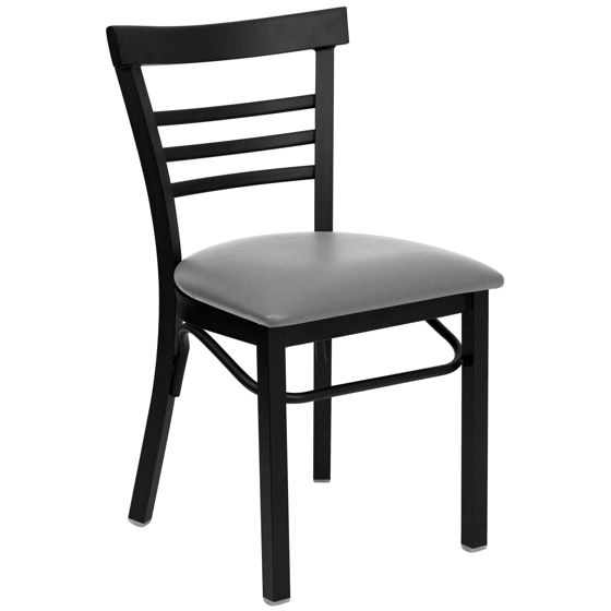 HERCULES Series Black Three-Slat Ladder Back Metal Restaurant Chair - Custom Upholstered Seat XU-DG6Q6B1LAD-UNP-GG