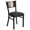 HERCULES Series Black Slat Back Metal Restaurant Chair - Walnut Wood Back, Black Vinyl Seat XU-DG-6G5B-WAL-BLKV-GG