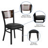 HERCULES Series Black Slat Back Metal Restaurant Chair - Walnut Wood Back, Black Vinyl Seat XU-DG-6G5B-WAL-BLKV-GG